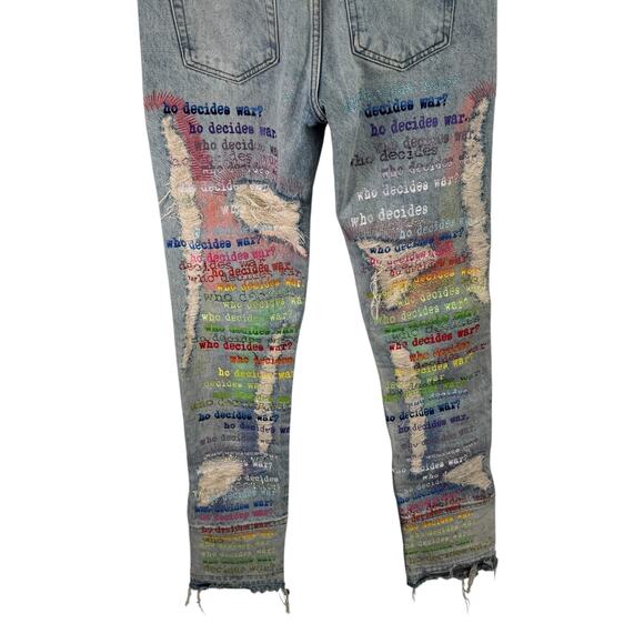 Who Decides War ROYGBIV Skinny Jeans Slim Fit Pride Distressed Rainbow Mens 30 - Picture 7 of 9